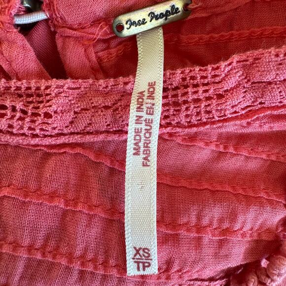 Free People Nobody Like You Boho Pintuck Lace Cotton Embellished Mini Dress XS - Picture 10 of 12